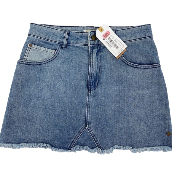 Roxy Dresses & Skirts - Roxy Java to Lombok Womens Size Small Denim Mini Skirt Blue Raw Hem Logo NEW